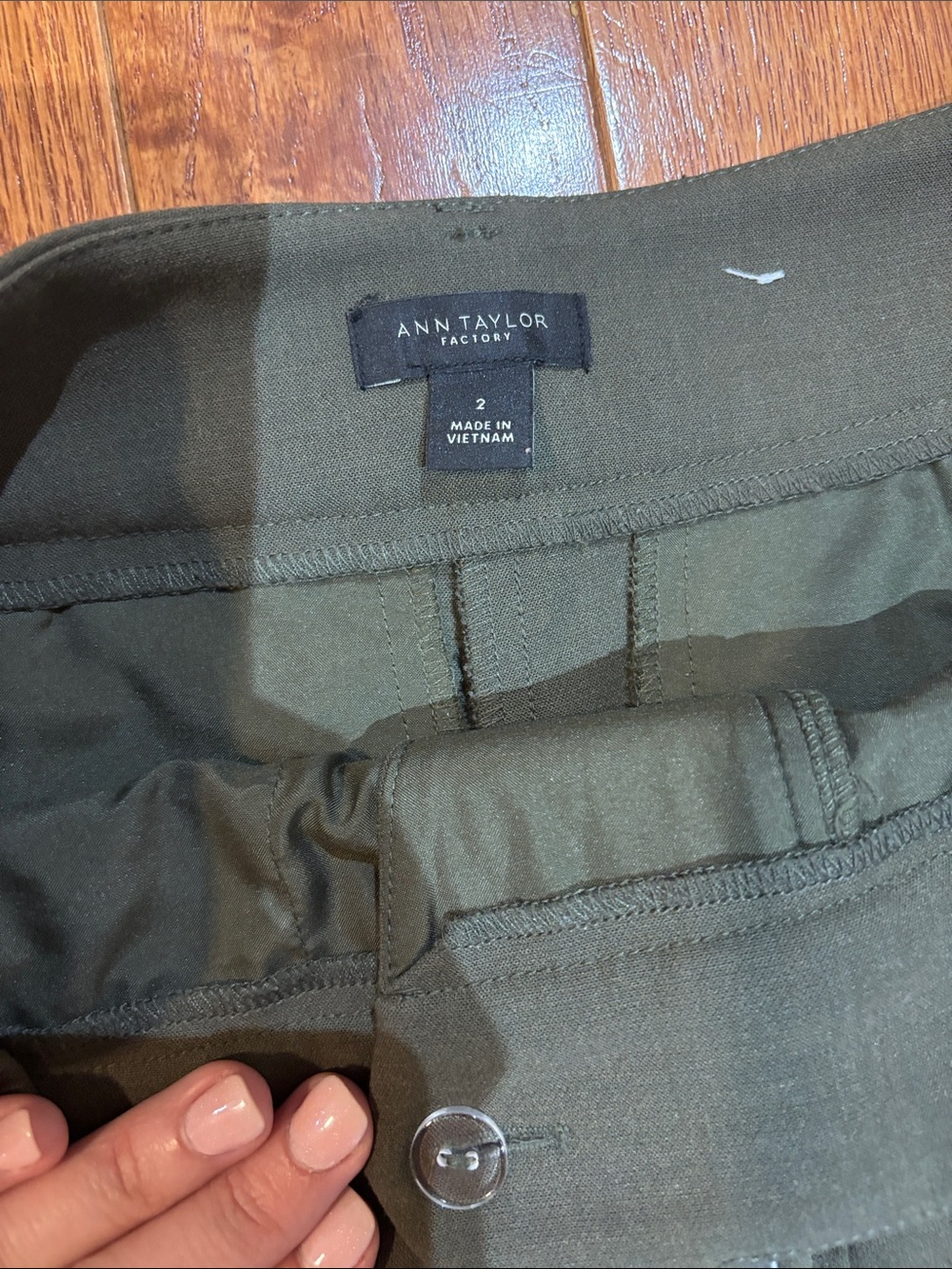 Ann Taylor Olive Green Wide-Leg Dress Pants - Picture 2 of 3